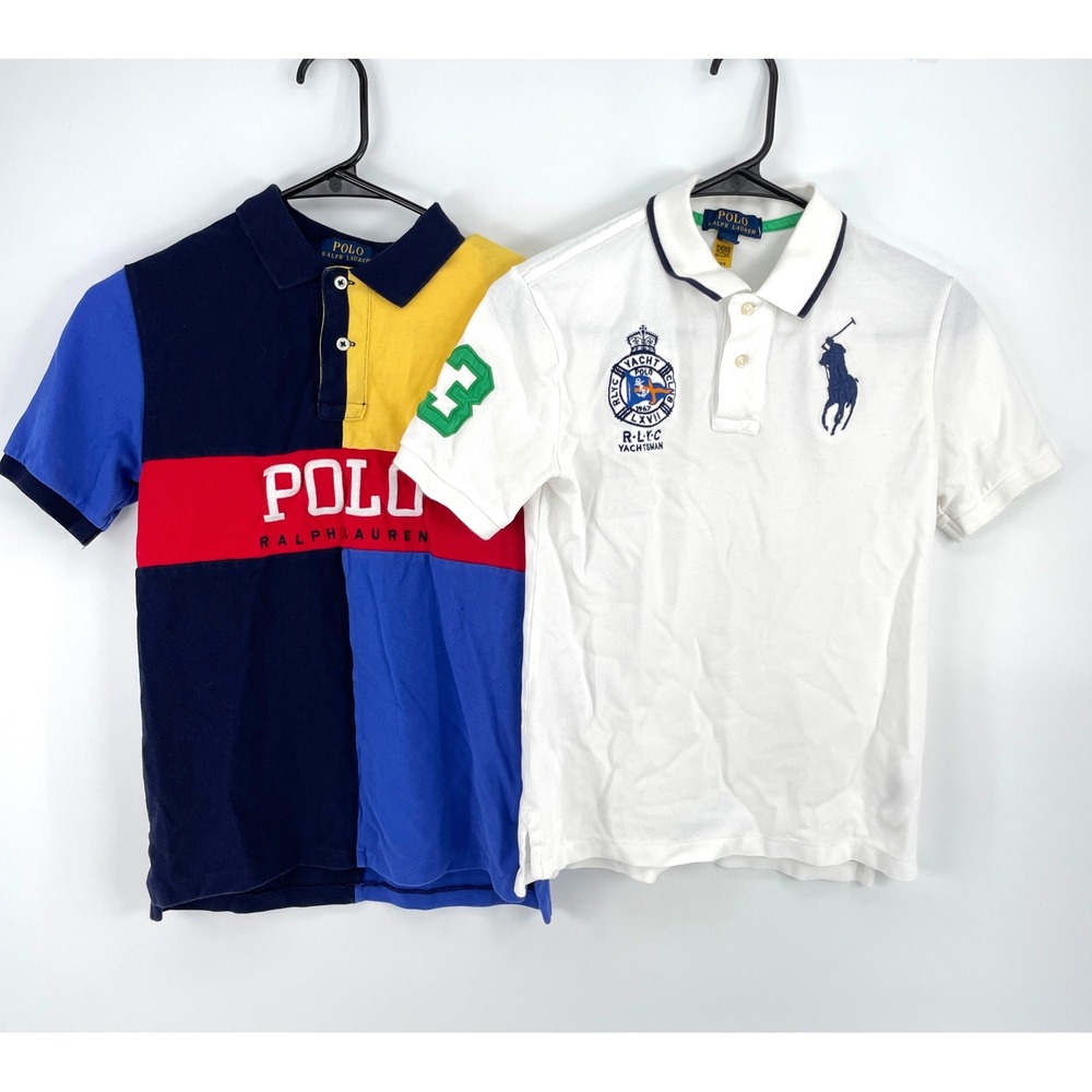 Polo Ralph Lauren White Yacht Club Big Pony Colorblock Polo Shirts Boys M 10-12